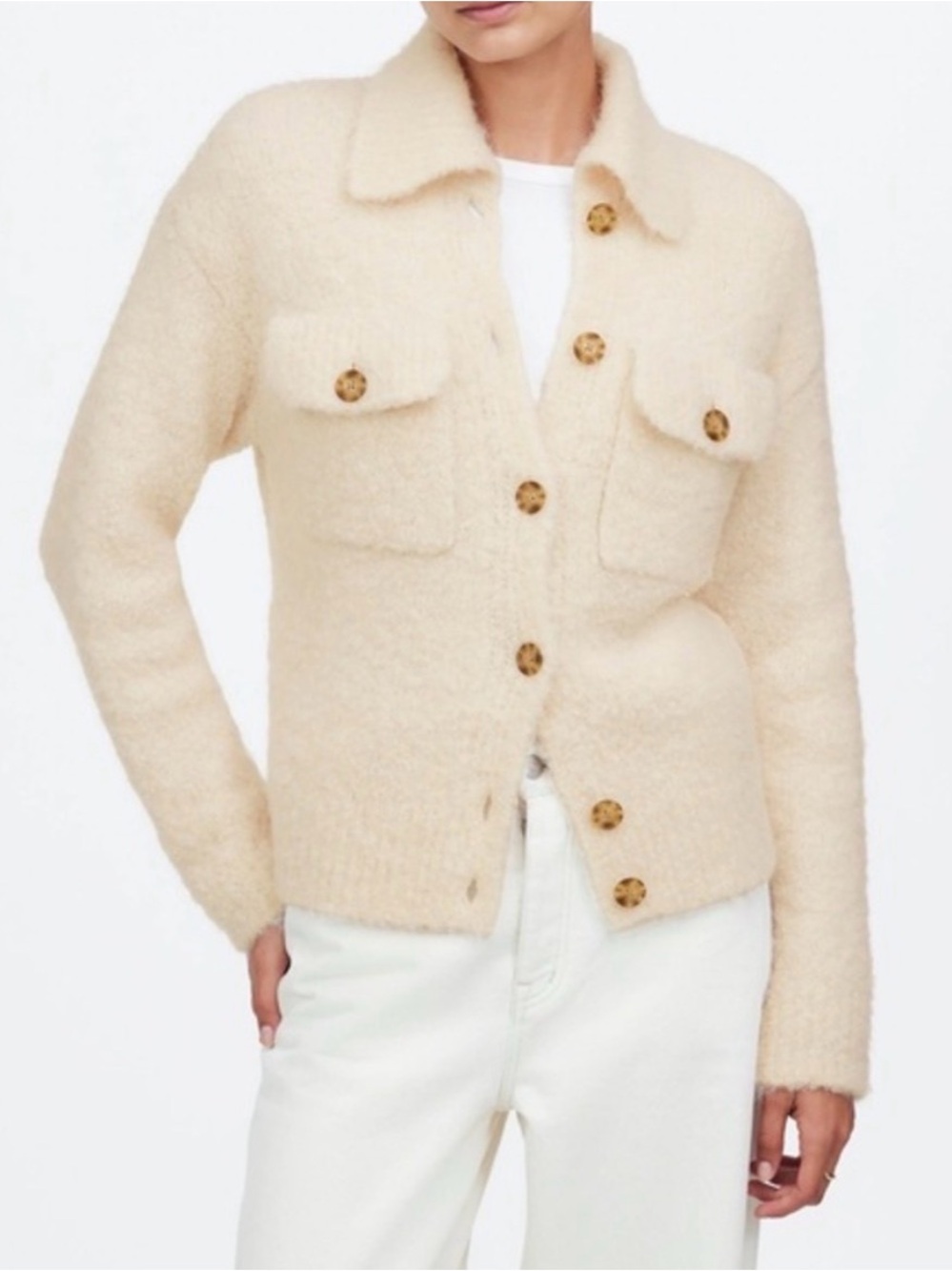 Madewell Bouclé-Knit Sweater Jacket in Alabaster - Picture 2 of 11